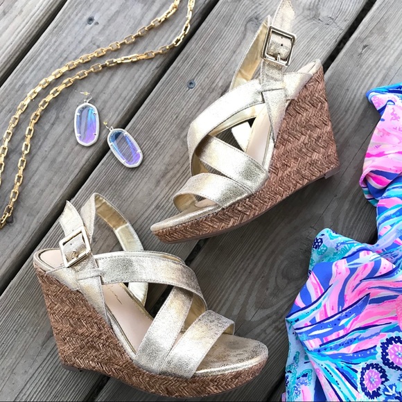 Jessica Simpson Shoes - Jessica Simpson Jerrimo Metallic Gold Woven Wedge